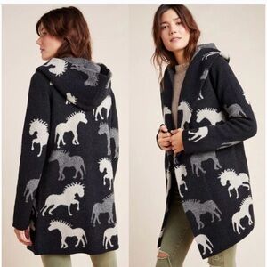 Anthropologie Field & Flower Dressage Horse Sweater Coat Wool Cardigan Sedona M